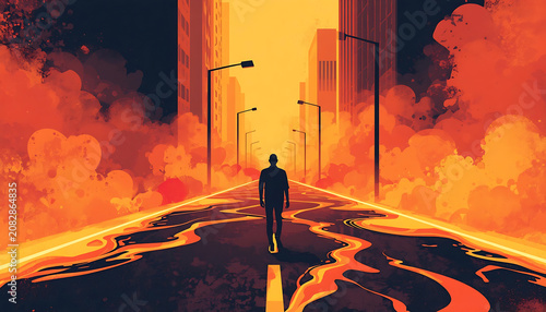 Illustration of hot weather in an urban area