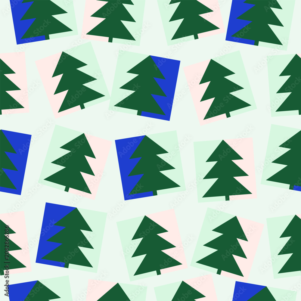 Obraz premium Seamless Christmas Tree pattern, modern abstract winter holiday background.