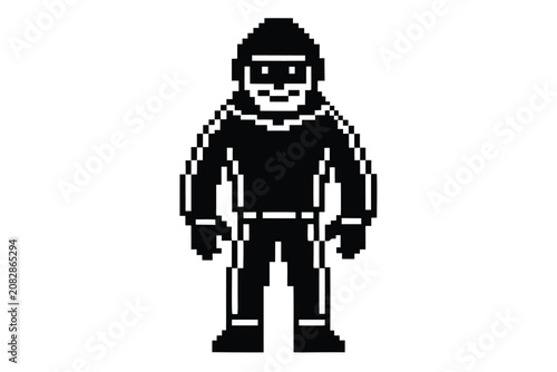 White Pixel Art Thief Silhouette for Retro Game UI Elements and Stealth Concepts