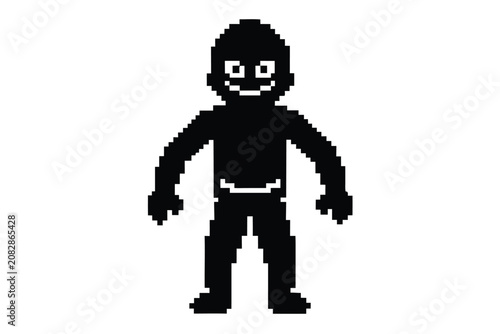 Pixelated Burglar Silhouette Character Stealing, Cyber Security Risk Concept on White