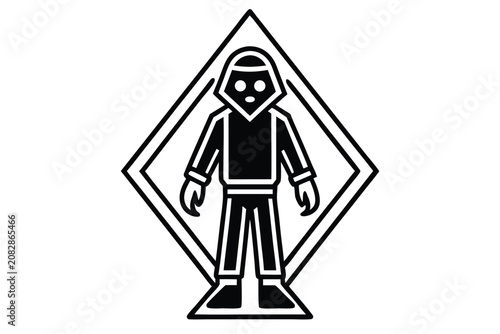 Pixel Art Thief Silhouette with Bag, Anonymous Digital Crime Concept on White Background