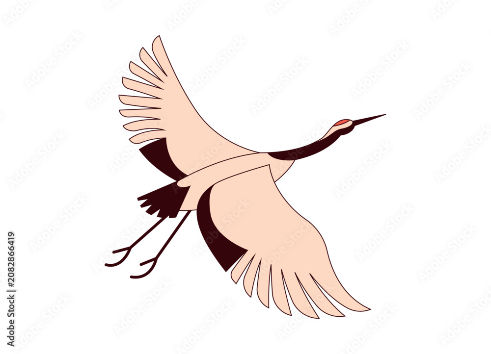 Fototapeta premium Flying Crane Bird Clip Art Isolated on White Background, Japan Japanese Culture Symbol, Minimal Gradient Flat Vector Illustration for Poster, Banner, Greeting Card and Print