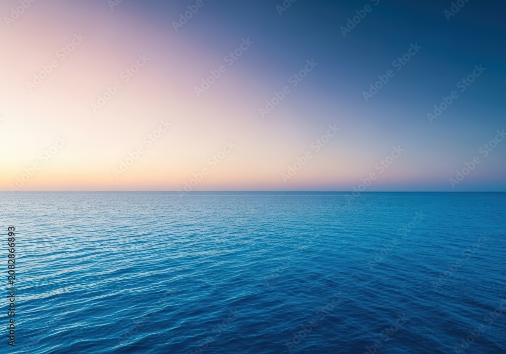 Obraz premium Serene seascape showcasing the endless expanse where the deep blue water meets the atmospheric sky along the dramatic horizon line, scale, serene, outdoor