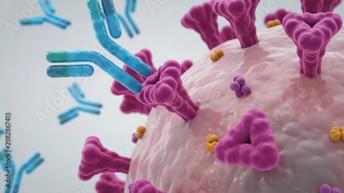 Antibodies attacking and neutralizing a virus cell animation