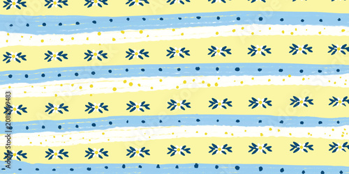Editable cartoon pattern flowers and leaf with yellow and blue color elements for background