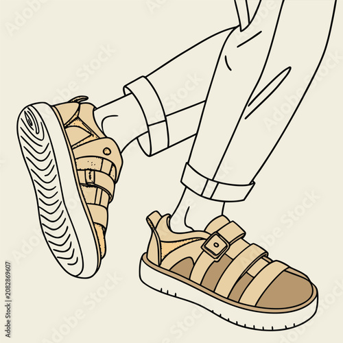 Person wearing trendy green summer sandals on their feet