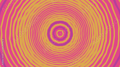 Tableau sur toile Abstract pink and yellow concentric circles pattern dynamic wave motion graphic art design wallpaper backdrop geometric radial ripple effect texture