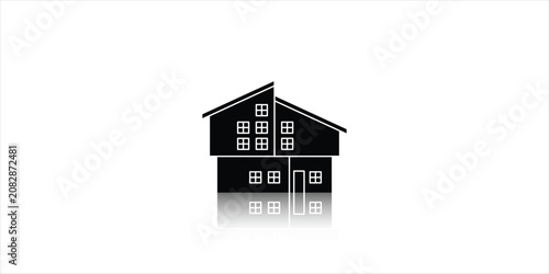 Modern Suburban House Silhouette Icon with Reflection