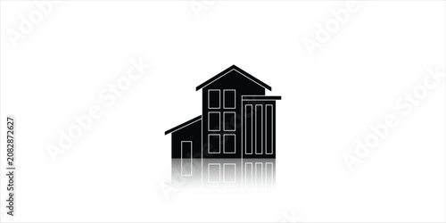 Modern Suburban House Silhouette Icon with Reflection