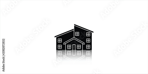 Modern Suburban House Silhouette Icon with Reflection