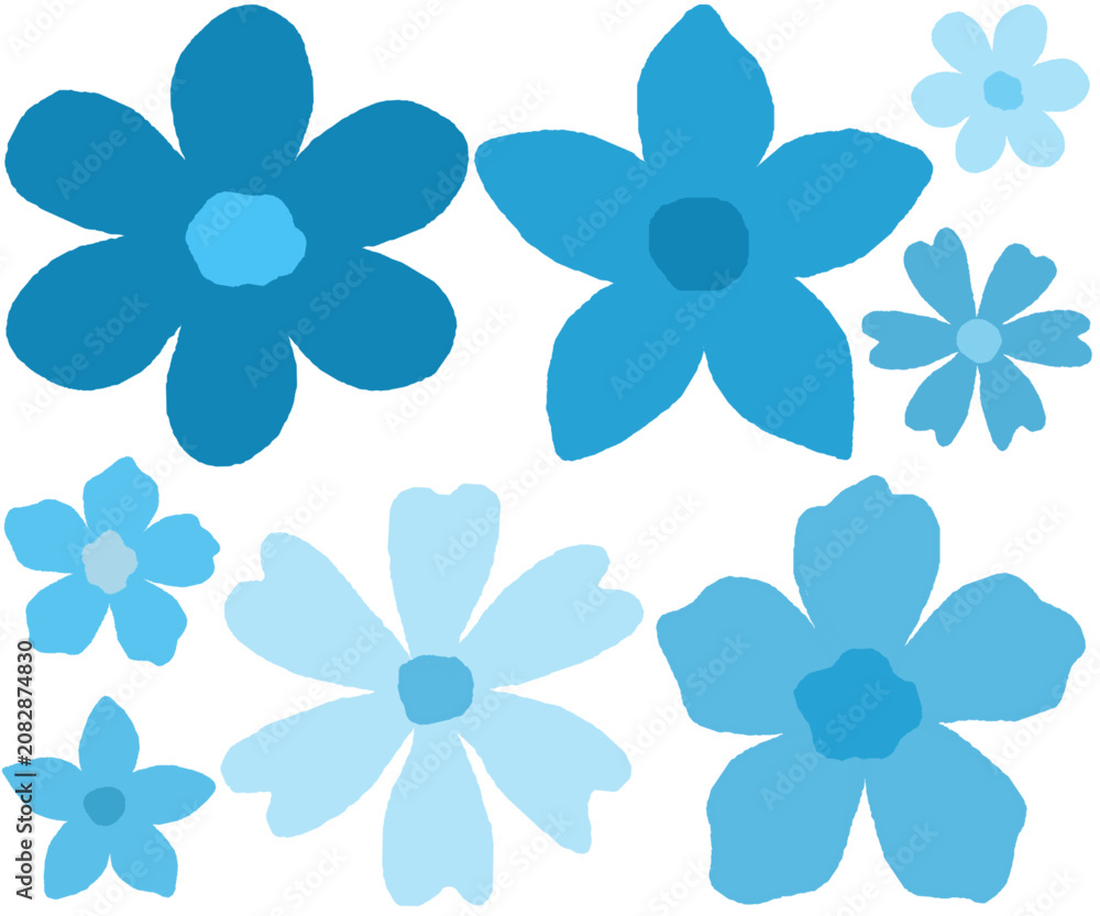 Fototapeta premium set of cute hand drawn blue flowers