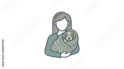 Vászonkép Woman Holding Cuddly Small Dog.