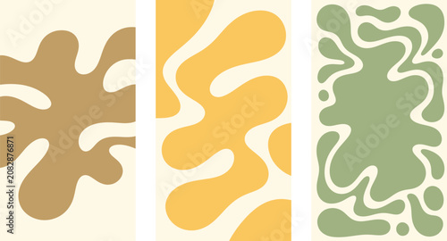 Abstract organic shapes in a minimalist retro style set of three modern graphic elements for background design and branding muted earthy tones