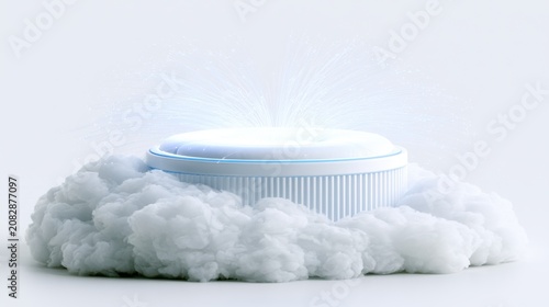 Futuristic Cloud Storage Device Emitting Light