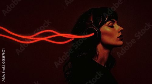 Glowing sound waves from neon headphones
