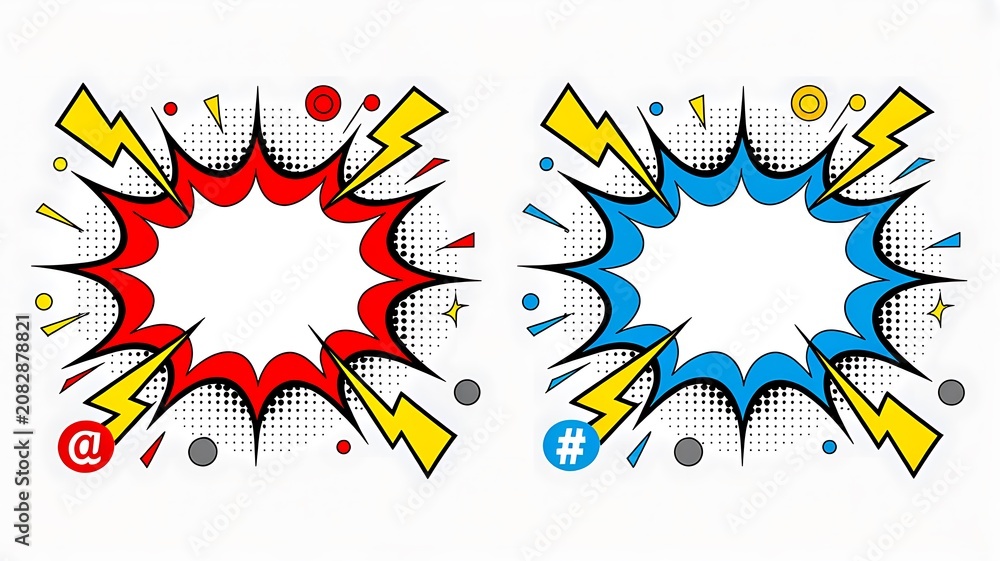 Naklejka premium Comic speech bubble burst frames with colorful pop art style