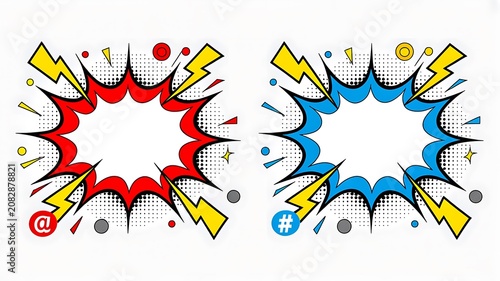 Comic speech bubble burst frames with colorful pop art style