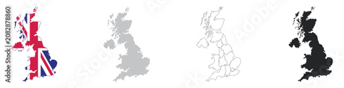 Foto United Kingdom Map Silhouettes with British Flag Design and Monochrome Variation