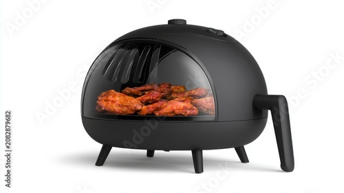 Modern Black Air Fryer With Transparent View Cooking Food