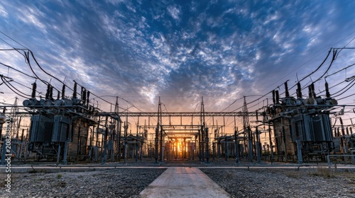 Power Substation at Sunset, Electrical Infrastructure Grid
