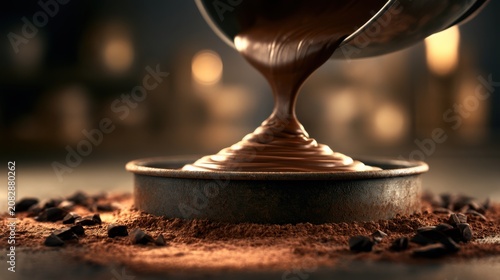 Rich Chocolate Cake Batter Poured Into Pan