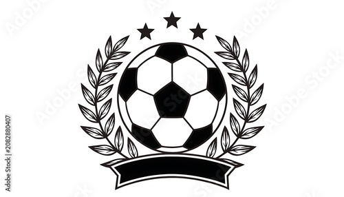 Soccer ball emblem with laurel wreath and stars illustration