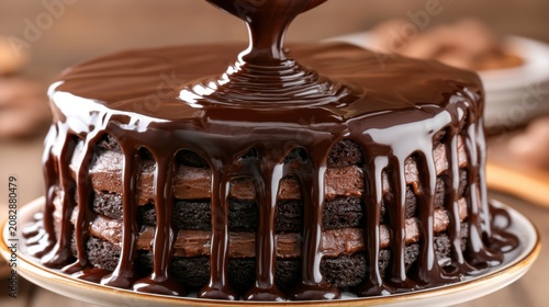 Rich Chocolate Ganache Drizzled Over Layered Cake
