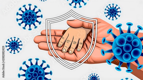 Hand protection concept with shield against virus and infection illustration