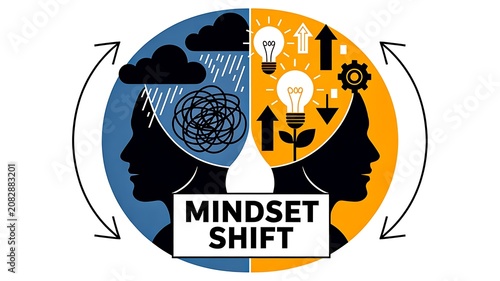 Mindset shift concept with creative thinking and personal growth illustration