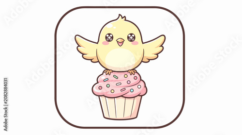 Cute cartoon chick on cupcake