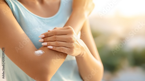 Skincare moisturizing lotion cream applied to woman elbow with gentle hand massage, beauty wellness cosmetic hydration, daily selfcare routine for soft healthy skin and body care.