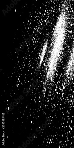 Abstract White Grunge Dust Texture Vector Illustration Design on Black Background, Distressed Grain Overlay, Vintage Noise Surface Effect.