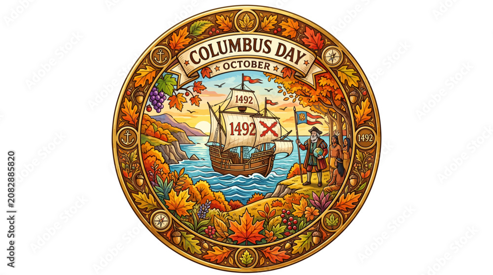 Fototapeta premium Columbus Day October 12 1492 ship sailing ocean