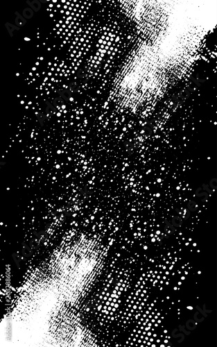 Abstract White Grunge Dust Texture Vector Illustration Design on Black Background, Distressed Grain Overlay, Vintage Noise Surface Effect.