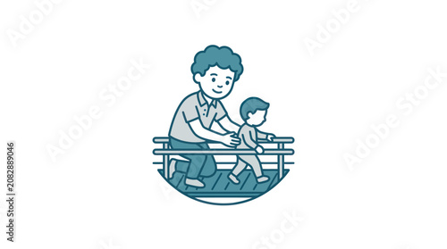 Foto Teenager helping little boy learn.