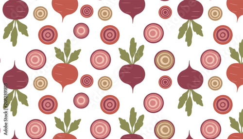 Seamless pattern with beetroot vegetables and slices