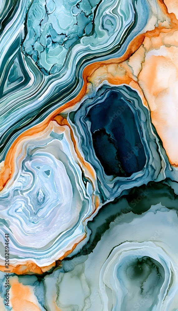 Obraz premium Serene abstract watercolor layers evoke earth's beauty in calming turquoise orange blue hues
