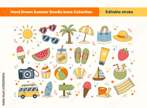 Hand Drawn Summer Doodle Icons Collection