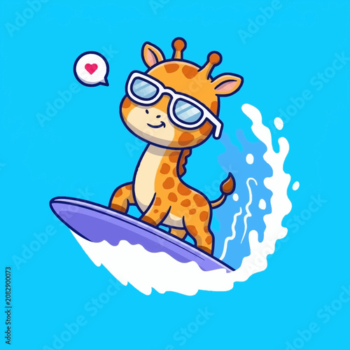 Canvas Print Cartoon giraffe surfing smiling animal.