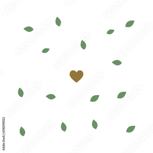 Minimalist vector heart and leaves graphic for nature love background