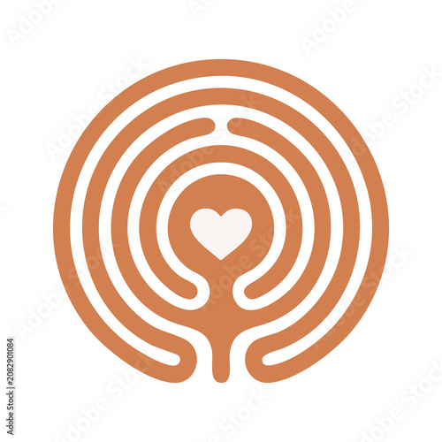 Vector Labyrinth Heart Symbol Graphic - Flat Design Path to Love and Wellness