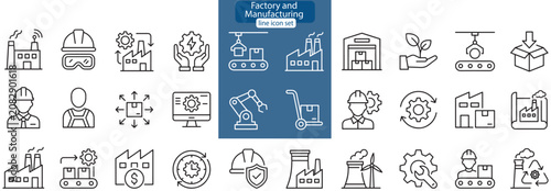 Foto Factory and manufacturing Icon Set in Linear Style