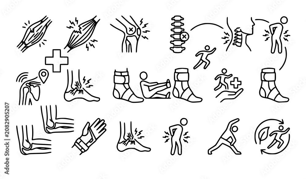 Fototapeta premium Stretched Tendon Outline Icon Collection for Body Pain and Rehabilitation Vector Design