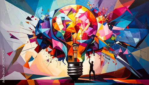 Vibrant Abstract Conceptual Light Bulb Illustration Representing Creative Thinking and Innovation
