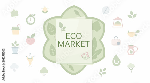 Eco Market Fresh Products Organic Healthy Food Icons Green Nature