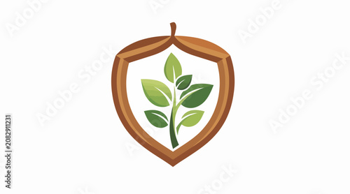 Eco Shield Logo: Acorn Outline with Green Sprout Inside, Protection, Growth