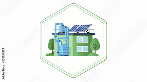 Eco-friendly building with solar panels and water recycling system