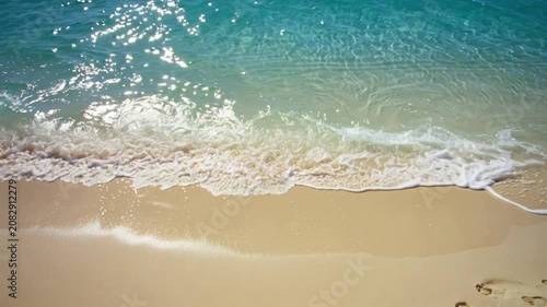 Sparkling Turquoise Ocean Waves on a Peaceful Sandy Beach, Anime Style