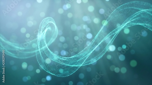Abstract turquoise swirls with bokeh lights digital art background