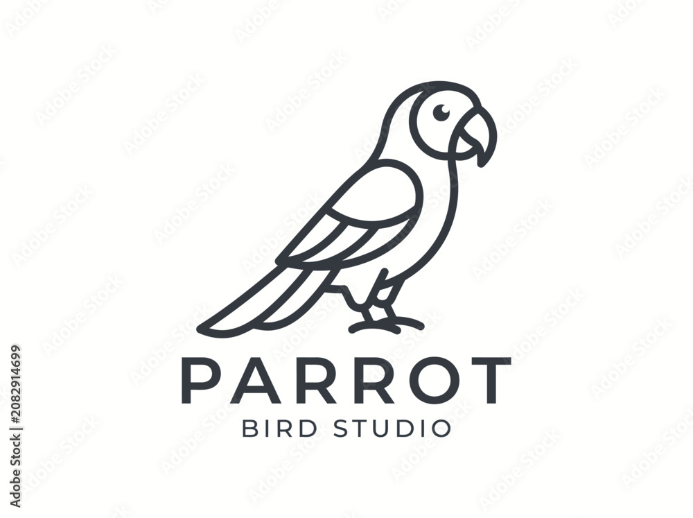 Fototapeta premium Minimalist Parrot Monoline Logo with Modern Tropical Bird Outline Illustration